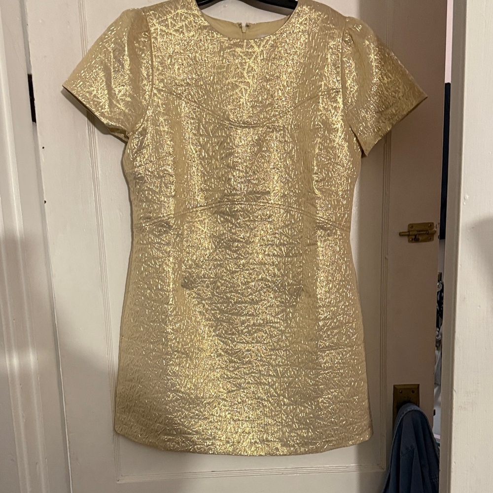 LOFT Metallic Gold Short Sleeve Dress
